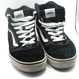 Vans Sk8 Hi Top In Black Suede And Canvas With White Accents